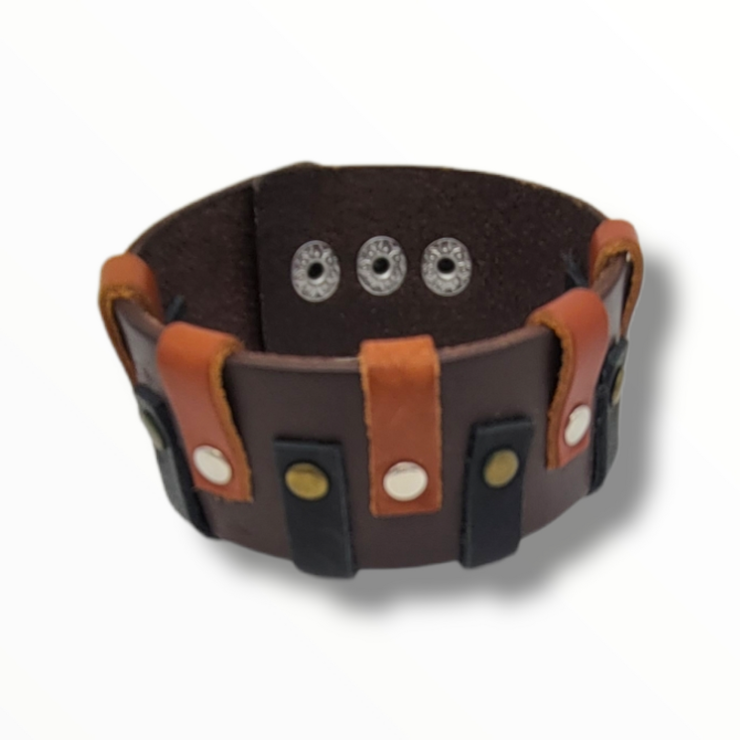 Leather Orange Black and Brown cuff