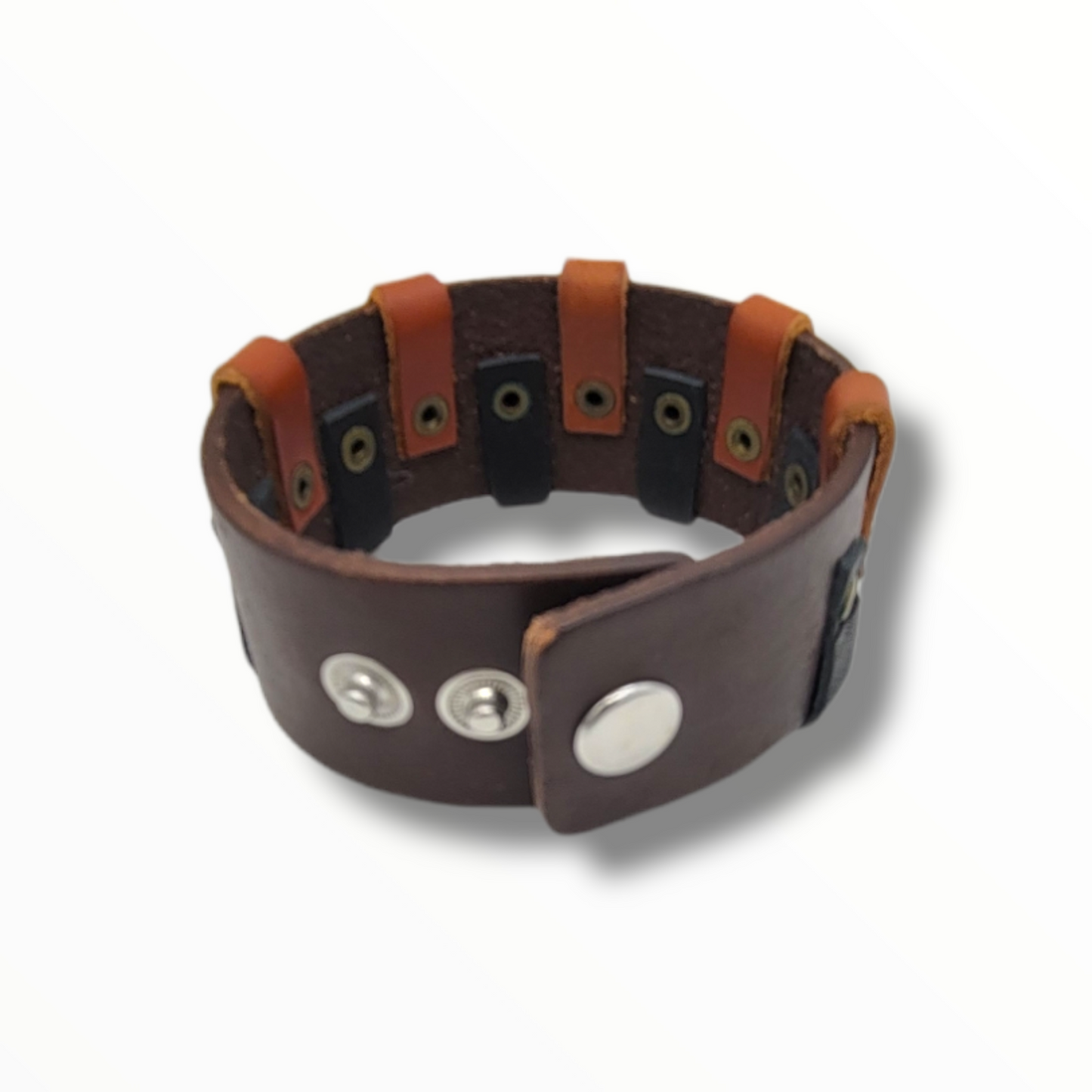 Leather Orange Black and Brown cuff