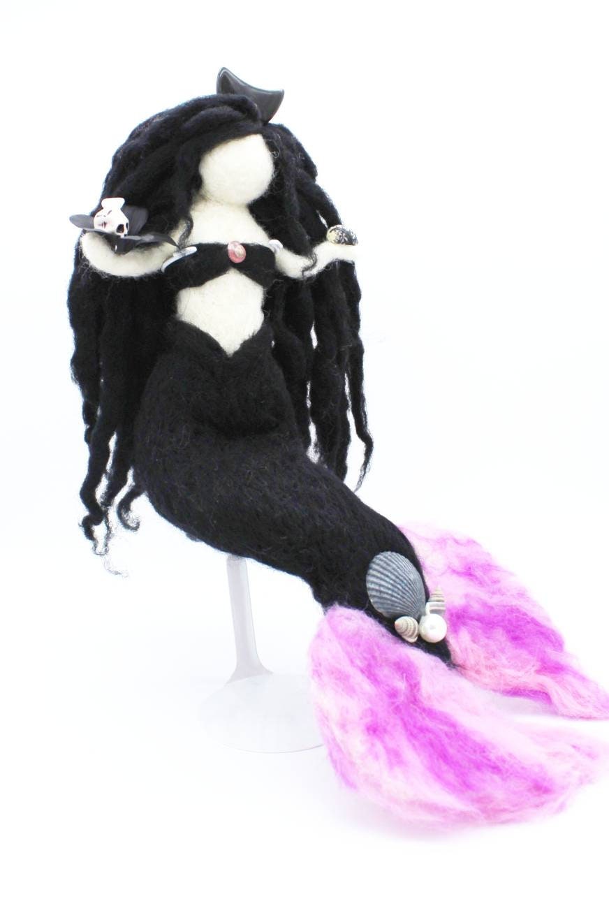 Goth Mermaid Dark Siren Needle felted mermaid