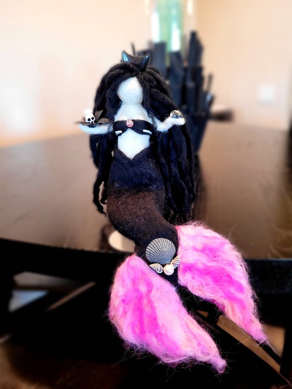 Goth Mermaid Dark Siren Needle felted mermaid
