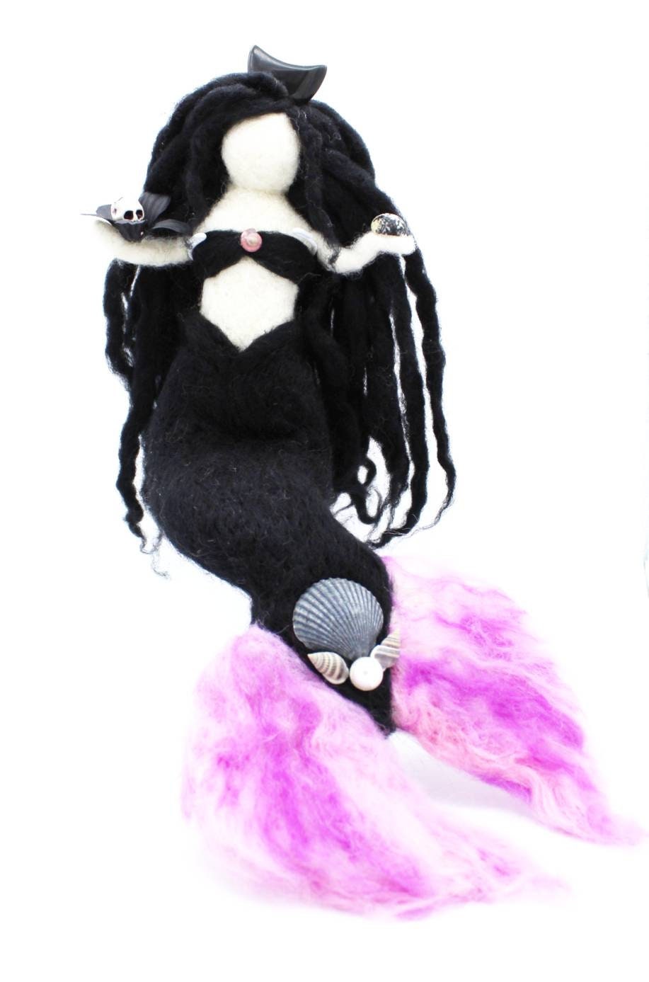 Goth Mermaid Dark Siren Needle felted mermaid