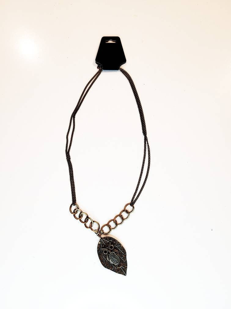 Dali Clock Owl Leaf pendant necklace pagan nature spirit animal familiar pagan jewelry