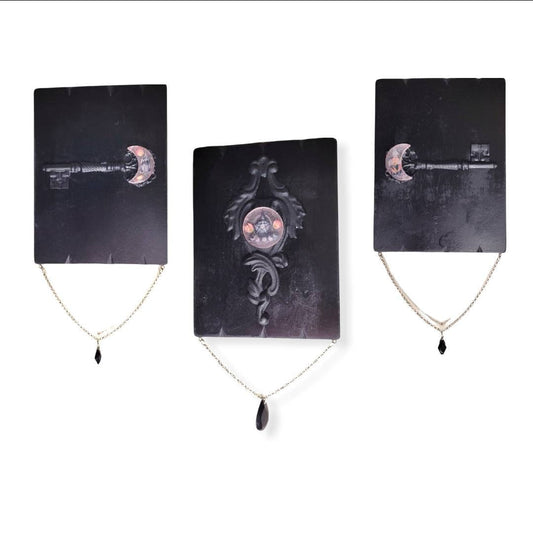 Triple Moon Key Witch Goth Wicca Pagan upcycled wall art