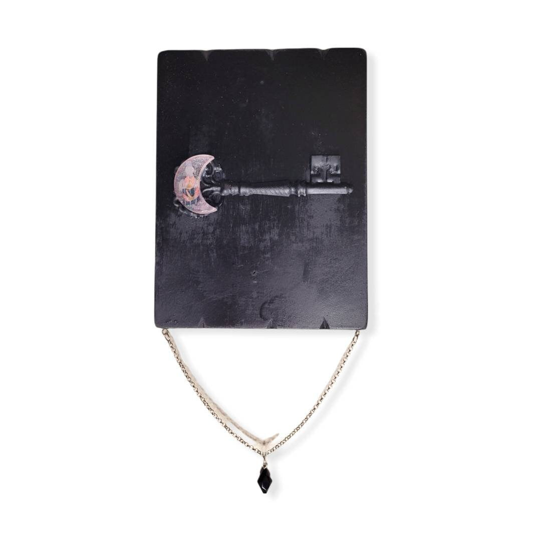 Triple Moon Key Witch Goth Wicca Pagan upcycled wall art